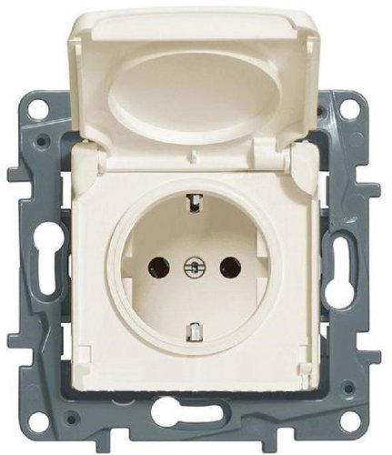 Розетка с заземлением без рамки Legrand Etika 1-м. крышка шторки IP44 слоновая кость картинка